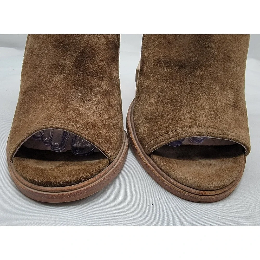 Vince Camuto Women's Taupe/Brown Koral Suede Peep Toe Slingback Booties - 9